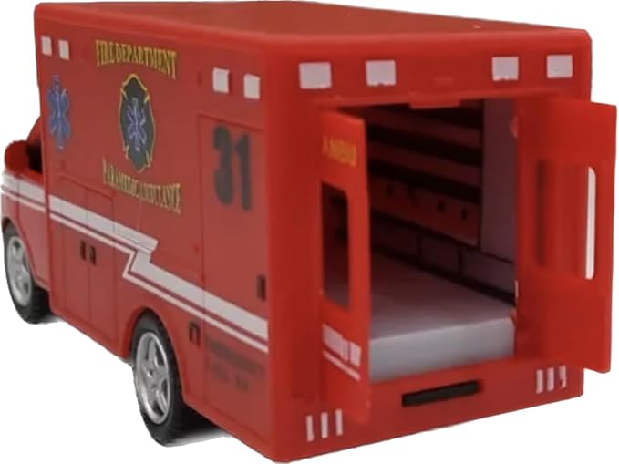 KiNSMART Rescue Team Ambulance 5" Die Cast Metal w/Pullback Action (Red)