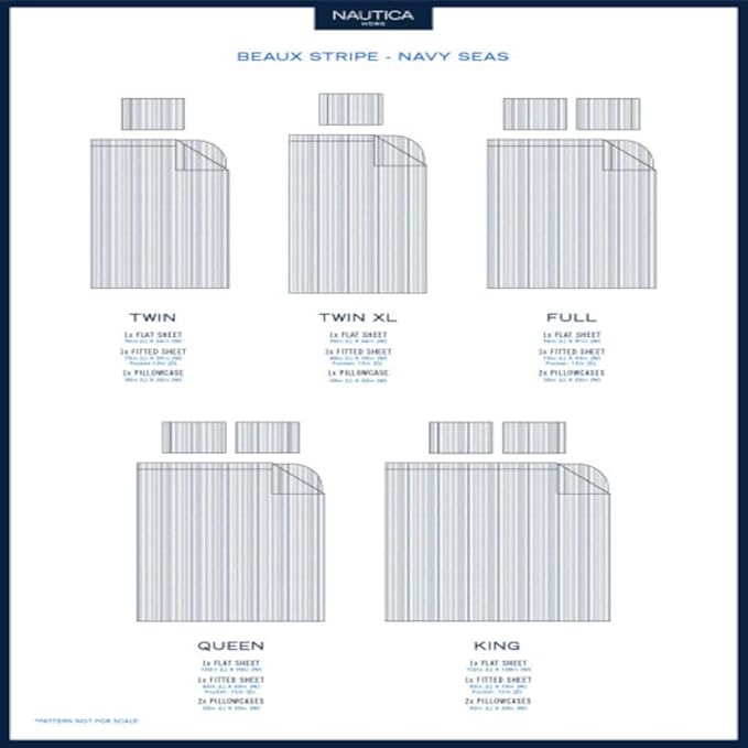 Nautica – Twin XL Size Sheet Set, Crisp Cotton Percale Bedding with Matching Pillowcase, Lightweight & Breathable Bed Sheets, Deep Pocket, College Dorm Room Essentials (Beaux Stripe Blue)