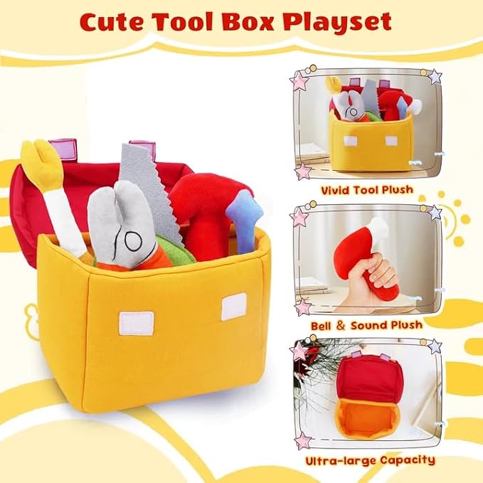 My First Tool Set Plush, Baby Toolbox Plushy with 5 Pcs Tool Plushies for Toddlers, First Birthday Gifts for Boys Girls