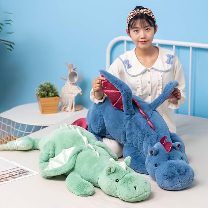 Little Weighted Dragon Stuffed Animal 27.6" 2Lbs, Small Blue Weighted Plush Dragon Toy for Kids and Adults(2025 Weighted Version)