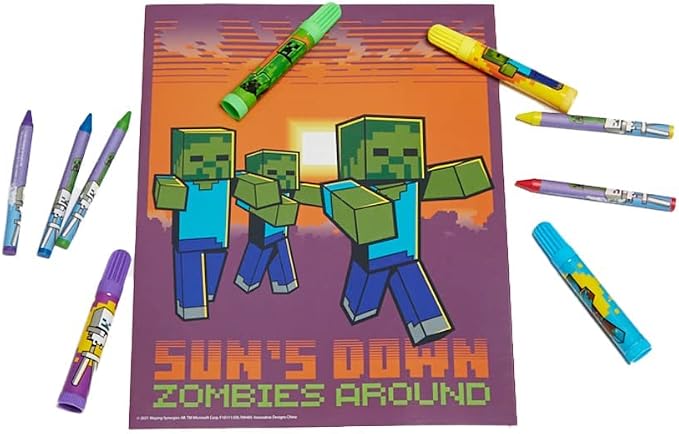 Innovative Designs Mine Craft Kids Coloring Art and Sticker Set,30 Pcs.School and Craft Supplies with Pencil Case,Blue