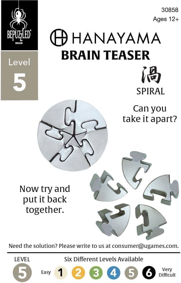 BePuzzled | Spiral Hanayama Metal Brainteaser Puzzle Mensa Rated Level 5, for Ages 12 and Up