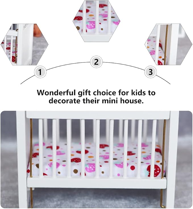 1:12 Scale Dollhouse Mini Crib: Wooden Baby Doll Crib for Dollhouse - Adorable Doll House Accessories and Furniture - Mini Baby Bed Cradle for Miniature Furniture 1 12 Scale 4.40 * 3.93 inches