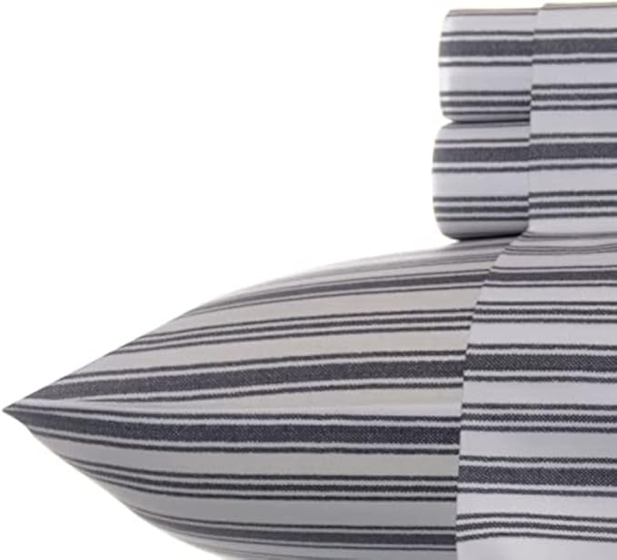 Nautica – Twin XL Size Sheet Set, Crisp Cotton Percale Bedding with Matching Pillowcase, Lightweight & Breathable Bed Sheets, Deep Pocket, College Dorm Room Essentials (Coleridge Stripe Grey)