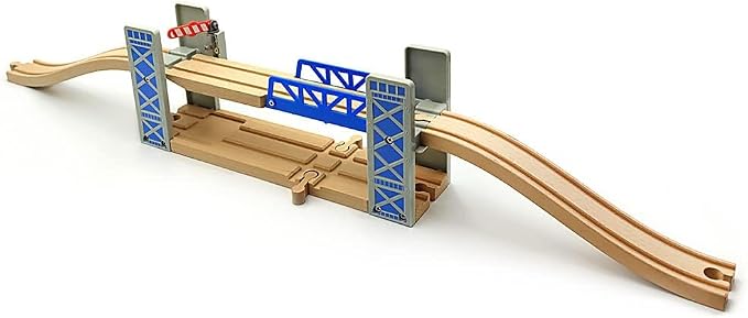 Lift Bridge Wooden Crane Toy Set with Train Cars - Compatible with Major Wooden Rail Brands - Ages 3-5