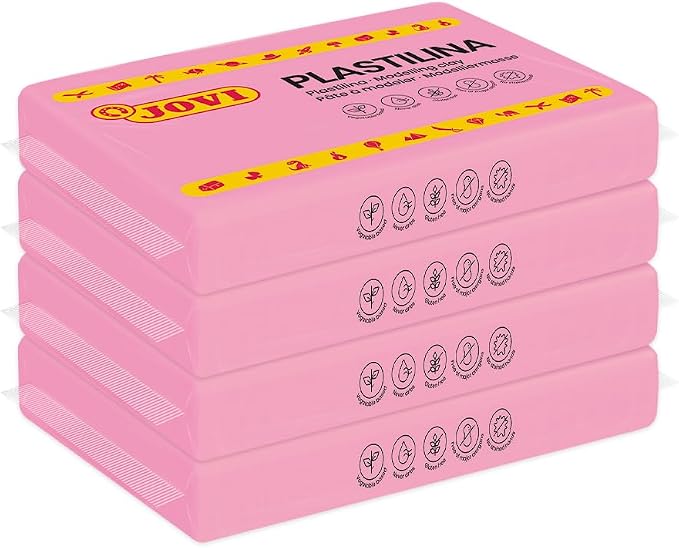 Jovi Modeling Clay, 3 Pounds Total, 4 Non-Drying Bars, 0.77 lb Each, Arts and Crafts, Non-Toxic and Gluten Free plasticine (Pink)