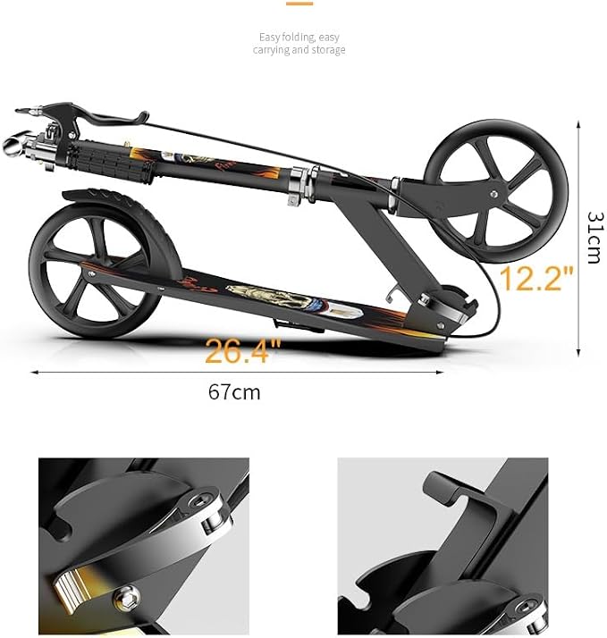 Kick Scooter for Adults Teens Kid Foldable Lightweight Sport Scooters with Hand Brake Adjustable Height Folding, Large Wheels Durable Load 300 LBS