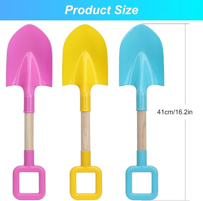 16" Long Kids Beach Spades Sand Shovels Toys Gardening Tools Kit Sandbox Sturdy Snow Scoop Durable Wood Handle ABS Plastic Spade for Garden Sand Snow Backyard Summer Kids Adults 3- Pink Blue Yellow