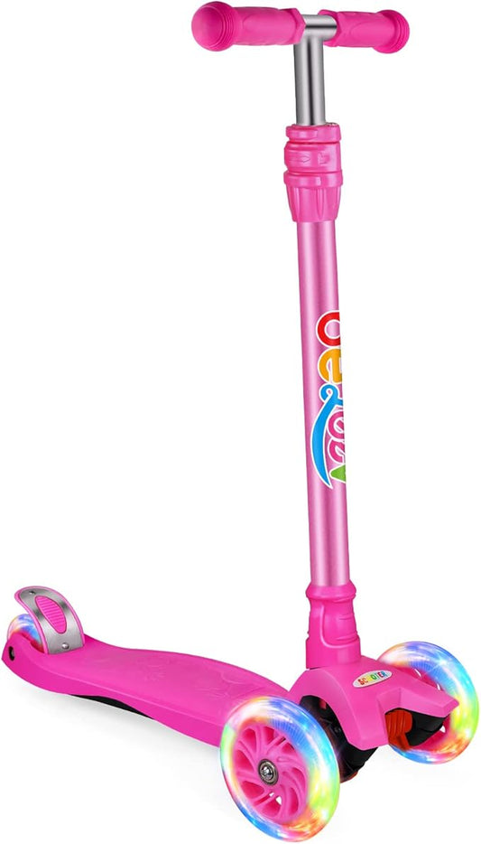 BELEEV Scooters for Kids 3 Wheel Kick Scooter for Toddlers Girls Boys, 4 Adjustable Height, Lean to Steer, Light up Wheels, Extra-Wide Deck, Easy to Assemble for Children Ages 3-12