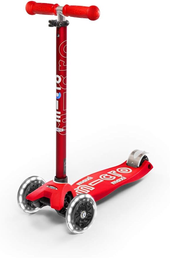 Micro Kickboard | Maxi LED Kids Scooter for Ages 5-12 | Children up to 110 lbs | 3 Wheel Lean-to-Steer Design | Adjustable T Bar | Smooth Ride, Motion Activated PU LED Wheels | Swiss Design