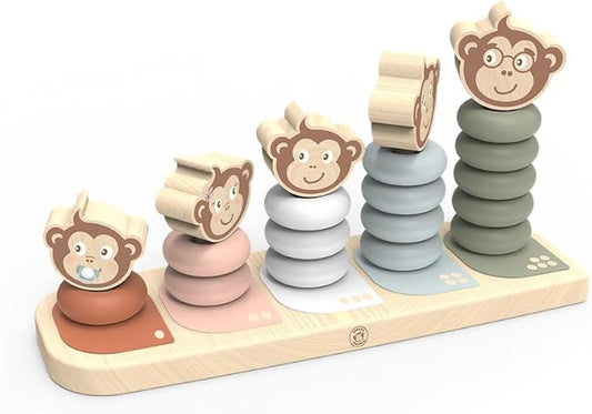 Speedy Monkey Kids Family Stacker, 5 Stackable Monkeys: Parent, Child, Sibling, Non-Toxic Paint, Develops Dexterity & Creativity, Educational Toy for Early Learning
