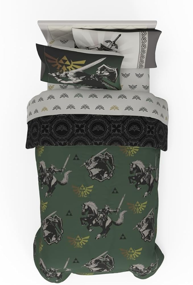 Legend of Zelda Gaming Bedding Set, 5 Piece Super Soft Reversible Comforter and Sheet Set with Sham, Twin, (Officially Licensed Product) by Franco Collectibles