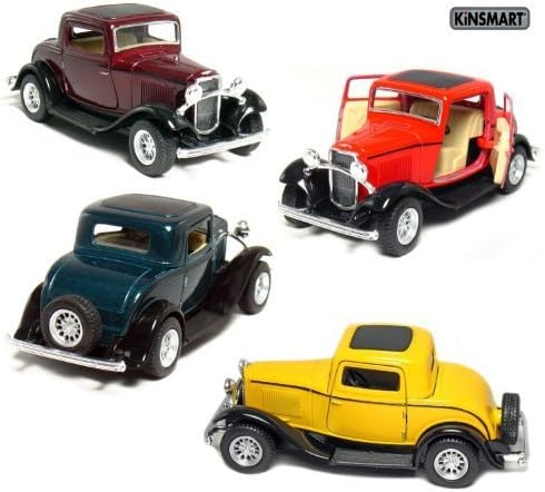 KiNSMART 1932 Ford 3-Window Coupe 1:34 Scale 5" Die Cast Metal Model Toy Classic Car (4Set)