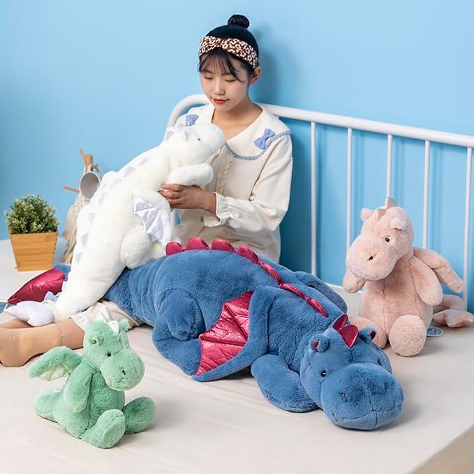 27.6" White Dragon Stuffed Animal, Small Soft Dinosaur Plush for Kids and Adults, Sturdy Fluffy Plushie Pillow