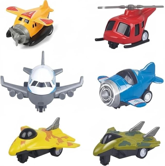 6PCS Pull Back Airplane Set Military Fighter Jet Helicopters Aircraft Toys Die Cast Airplane Toys for Kids Birthday Party Favors