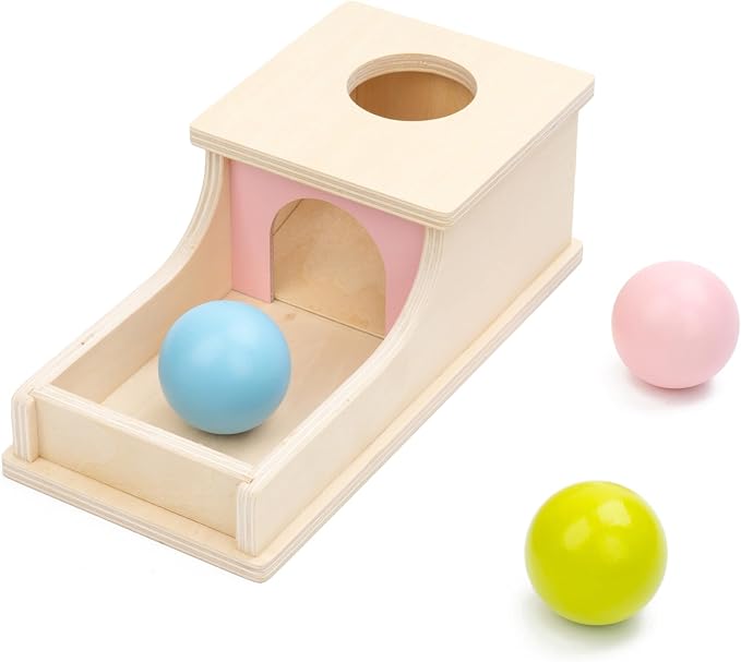 Busy edition Montessori Toys for 1 Year Old, Wooden Object Permanence Box with Tray Three Balls, Preschool Infant Toys 6-12 Months Developmental, 9 Month Old Baby Toys, Cause and Effect Ball Drop Toy