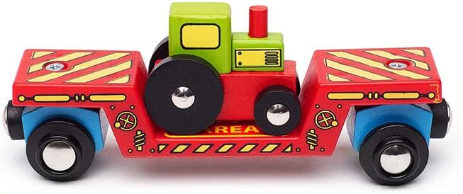 Bigjigs Rail Tractor Low Loader - Other Major Wooden Rail Brands are Compatible
