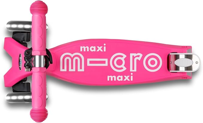 Micro Kickboard | Maxi Foldable LED Kids Scooter for Ages 5-12 | Children up to 110 lbs | 3 Wheel Lean-to-Steer Design | Adjustable T Bar | Smooth Ride, Motion Activated PU LED Wheels | Swiss Design