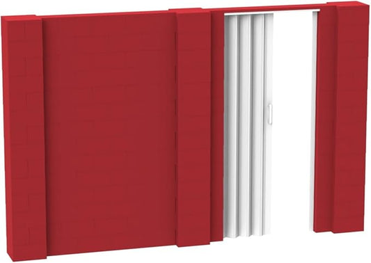 EverBlock 11’ x 7’ Wall Kit with Accordion Door | 3’ x 7’ Doorway | Modular Building Blocks | Wall Display System | Room Divider & Partition | Easy to Connect & Reuse | Indoor & Outdoor Use | Red