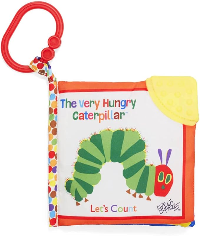 KIDS PREFERRED Let's Count Soft Book - World of Eric Carle the Very Hungry Caterpillar Baby on the Go Clip Teething Crinkle Soft Sensory Book for Babies, 5.25x5.25 Inch (Pack of 12)