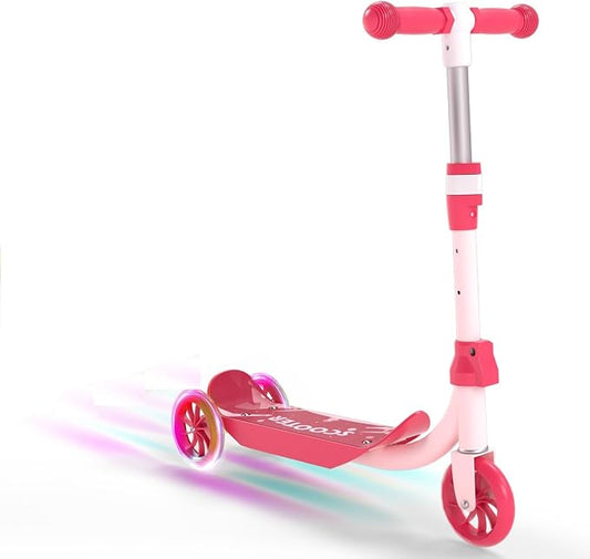 Kids Scooter Ages 3-7, 3 Wheel Scooter with LED Light Up Wheels, Safer Steering & Adjustable Handlebar, Wide Anti-Slip Deck, Heavy Duty Metal Kick Scooter for Boys Girls Toy Gift, Up to 110 lbs