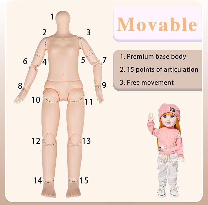 12 Inch BJD Fashion Girl Doll, 15 Movable Joints, Exquisite Hair and Trendy Casual Outfits (Casual wear-Beige)