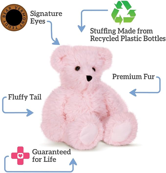 Vermont Teddy Bear Pink Teddy Bear Stuffed Animal | Baby Girl Plush with 100% Recycled Filling | 13 Inch | Super Soft Teddy Bear Collection