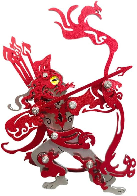 3D Metal Puzzles Toys The Meow Meow Family King and Princess Cat DIY Handmade Assembled Model Kits Kits Ornaments Christmas New Year and Birthday Gifts for Adult (King Cat red)