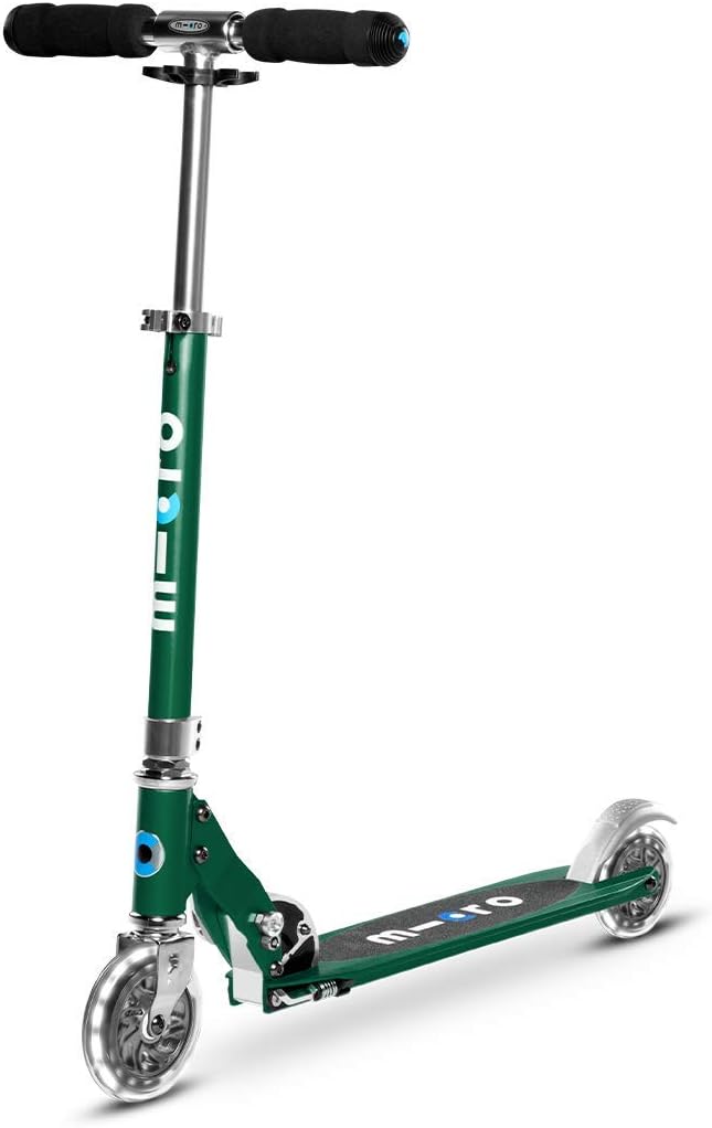 Micro Kickboard | Sprite Foldable LED Scooter for Ages 6+ | Children up to 220 lbs | 2 Wheel | Travel Ready | Adjustable T Bar | Smooth Ride, Motion Activated PU LED Wheels | Swiss Design