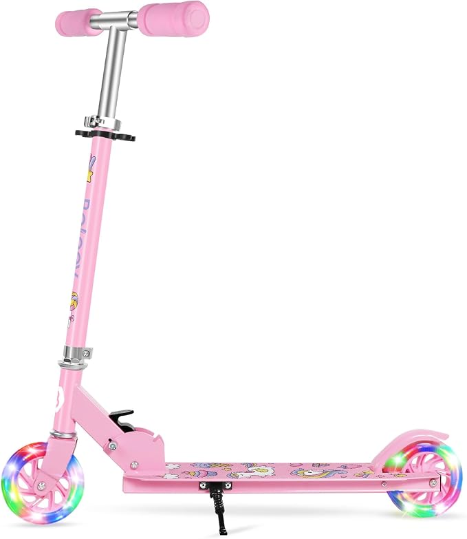 BELEEV V1 Scooters for Kids, 2 Wheel Folding Kick Scooter for Girls Boys, 3 Adjustable Height, Light Up Wheels, Lightweight Scooter with Sturdy Frame, Kickstand for Children 3 to 12 Years Old