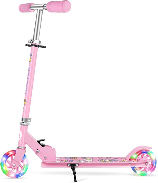 BELEEV V1 Scooters for Kids, 2 Wheel Folding Kick Scooter for Girls Boys, 3 Adjustable Height, Light Up Wheels, Lightweight Scooter with Sturdy Frame, Kickstand for Children 3 to 12 Years Old