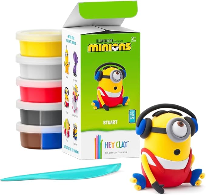 HEY CLAY Minions - Colorful Modeling Air Dry Clay for Kids - Air Dry Clay Kit 5 Cans and Sculpting Tools with Fun Interactive Instructions App - Age 3 and up (Stuart)