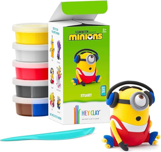 HEY CLAY Minions - Colorful Modeling Air Dry Clay for Kids - Air Dry Clay Kit 5 Cans and Sculpting Tools with Fun Interactive Instructions App - Age 3 and up (Stuart)