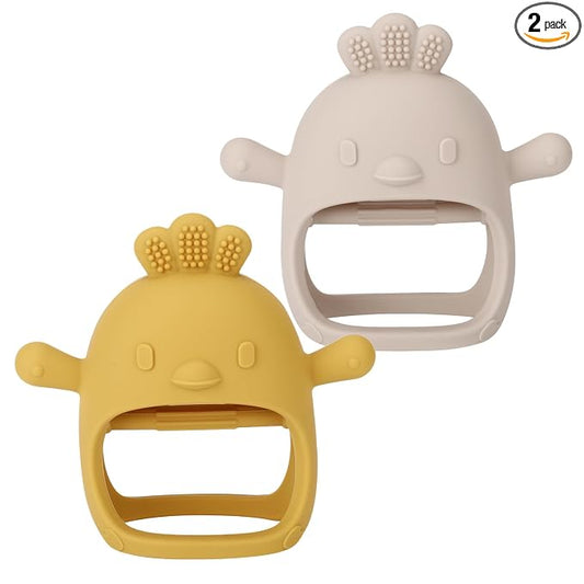 Socub Silicone Baby Teether Toys for Infants 3-6 6-12 Months, BPA Free Anti-Drop Silicone Mitten Teething Toy, Baby Chew Toys for Sucking Needs, Newborn Essentials & Baby Shower Gifts(Beige/Mango)
