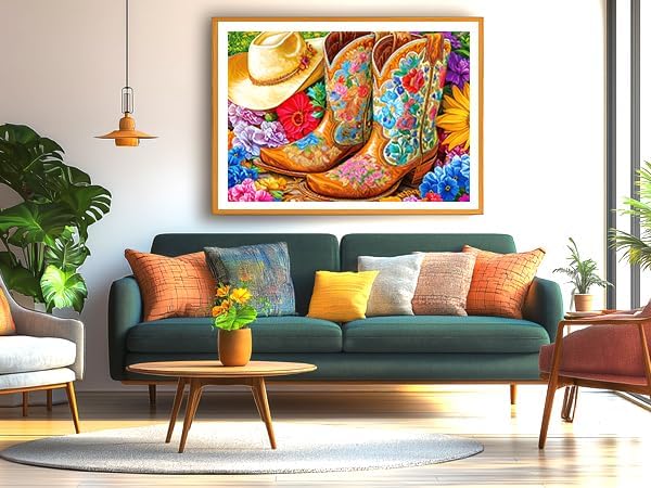 Cowboy Boot & Hat 300 Piece Puzzle for Adults, Fun Puzzles for Adults 300 Pieces with HD Print Poster,17" X 11" Dust Free, for Gifts Birthday Holiday Party Family Games Lovers