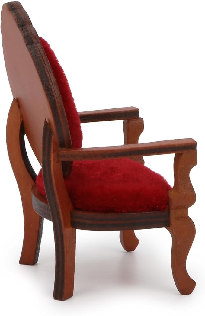 Dollhouse Chair Miniature Furniture Retro Vintage Chair Wooden Accessories 1:12 Chairs Upholstered Victorian Carved Armchair for Christmas Decoration Ornament (C)