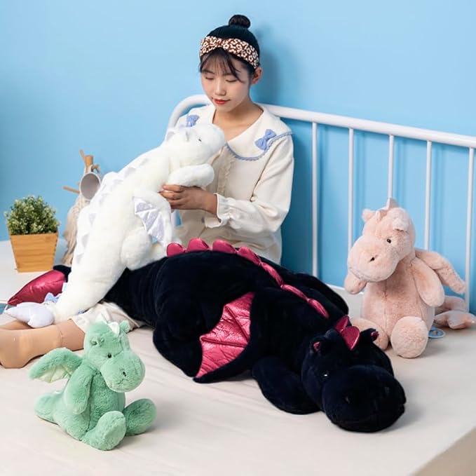 Little Weighted Dragon Stuffed Animal 27.6" 2Lbs, Small Black Weighted Plush Dragon Toy for Kids and Adults(2025 Weighted Version)
