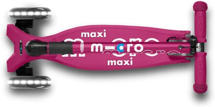 Micro Kickboard | Maxi Foldable LED Kids Scooter for Ages 5-12 | Children up to 110 lbs | 3 Wheel Lean-to-Steer Design | Adjustable T Bar | Smooth Ride, Motion Activated PU LED Wheels | Swiss Design