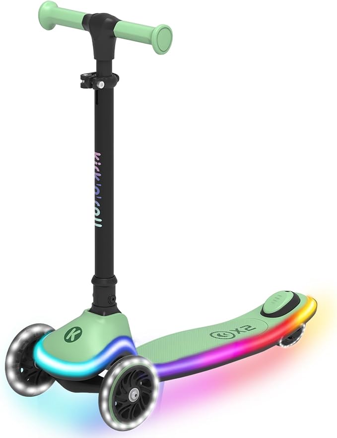 Kicknroll Toddler Scooter 3 Wheel Kids Kick Scooters with Dynamic Light-Up Non-Slip Deck & LED Wheels, 4 Adjustable Height, Foldable, Lean-to-Steer Design for Girls Boys Ages 3-8 Max 110 Lbs