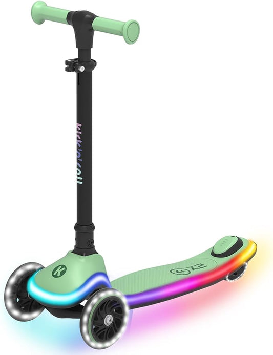 Kicknroll Toddler Scooter 3 Wheel Kids Kick Scooters with Dynamic Light-Up Non-Slip Deck & LED Wheels, 4 Adjustable Height, Foldable, Lean-to-Steer Design for Girls Boys Ages 3-8 Max 110 Lbs