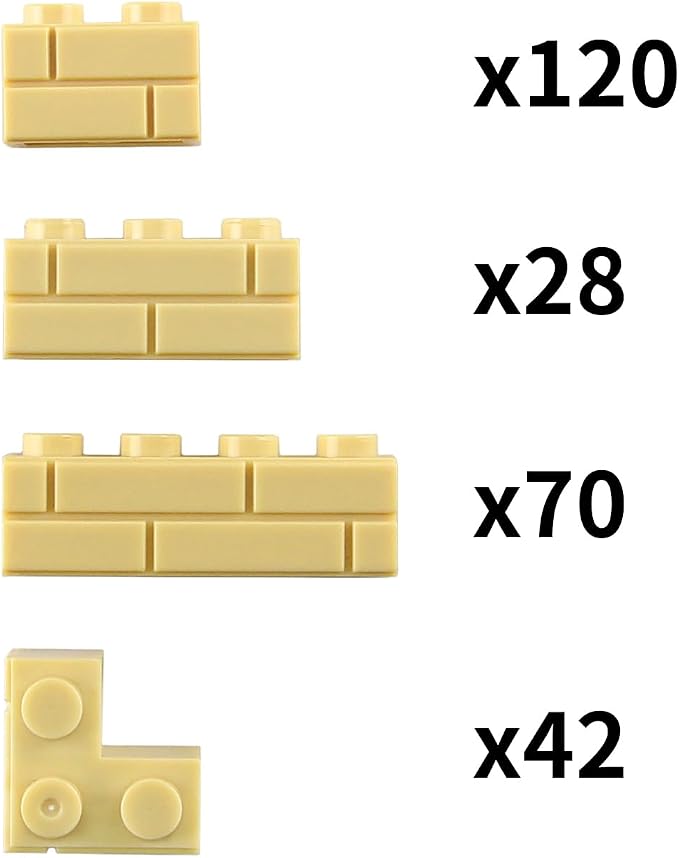 Masonry Bricks Set - Compatible with Major Brands Building Blocks, 260 Pieces Bulk 1x2 1x3 1x4 and Corner Bricks for DIY Wall House Construction (Tan)