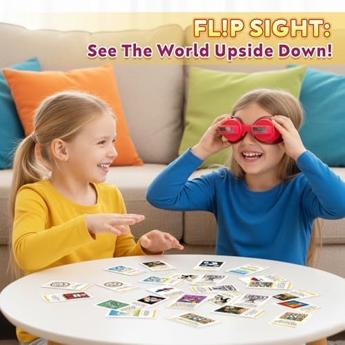 Vision Flip Goggles Challenge Game for Family & Kids,50 Colorful Challenge Cards| Adjustable Upside Down Glasses | Hilarious for Game Night & Parties 2-6 Players | Ages 6+