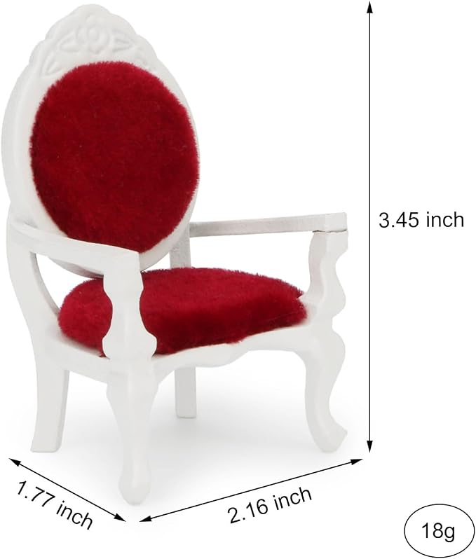 Dollhouse Chair Miniature Furniture Retro Vintage Chair Wooden Accessories 1:12 Chairs Upholstered Victorian Carved Armchair for Christmas Decoration Ornament (C)