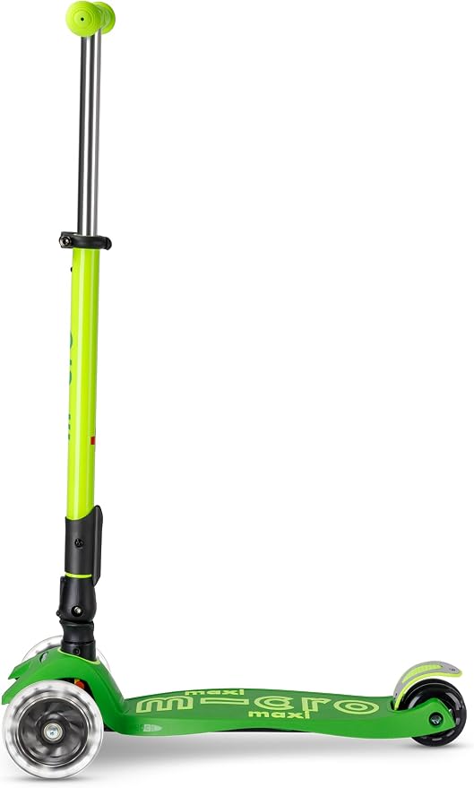 Micro Kickboard | Maxi Foldable LED Kids Scooter for Ages 5-12 | Children up to 110 lbs | 3 Wheel Lean-to-Steer Design | Adjustable T Bar | Smooth Ride, Motion Activated PU LED Wheels | Swiss Design