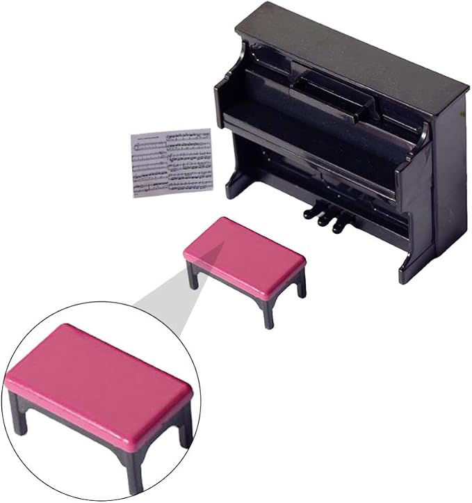 TOYANDONA Piano Keyboard Dollhouse Piano Model Miniature Upright Stool Musical Educational Toy for Kids Micro Landscape Fairy Garden Black