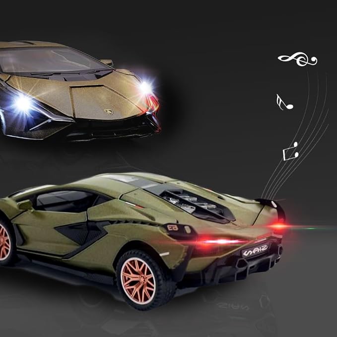 Lambo Toy Car Sian FKP3 Die-Cast Car Model with Lights and Sound Pull Back Toy Car for Boys Age 3 4 5 6 + Year Old (Green)