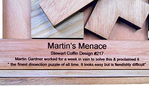 Creative Crafthouse Martin's Menace Large Stewart Coffin Wood Puzzle | Design number 217. Four packing pieces in a 6 inch square that look easy and are not. A tough desk gift, made in USA