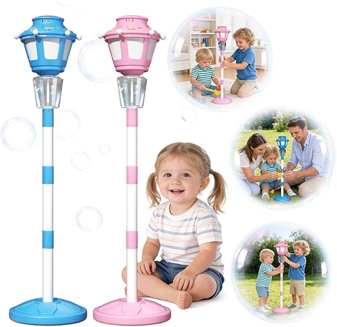 2 Pack Street Lamp Bubble Machine with Light, Rechargeable Outdoor Summer Bubbles Toys for Kids & Adults, Bubble Blower and Wand Toy, Birthday Christmas Party Gifts for Toddlers Teens