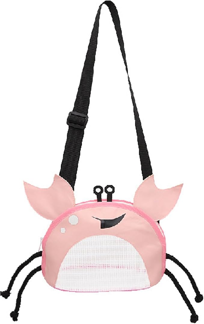 Kids Mesh Beach Bag, Cute Crab-Shaped Seashell Collecting Bag with Adjustable Strap for Holding Shell Beach Toy