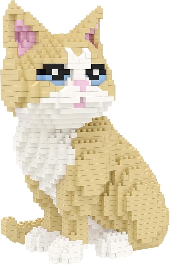 Larcele Cat Micro Building Blocks Animal Set, DIY Mini 3D Building Toy Bricks Kit,924 Pieces KLJM-05 (Golden Shorthair)